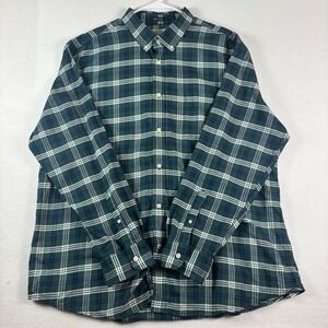 St Johns Bay Mens XXL Green Navy Blue Plaid Easy Care Button Down Shirt Long